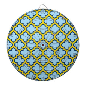 Blue and Yellow Trellis, Lattice, Quatrefoil Dartboard