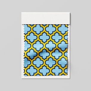 Blue and Yellow Trellis, Lattice, Quatrefoil Fabric