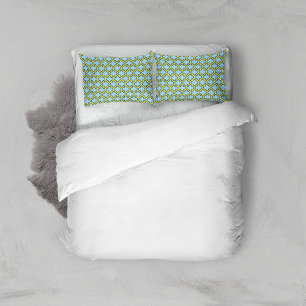 Blue and Yellow Trellis, Lattice, Quatrefoil Pillowcase