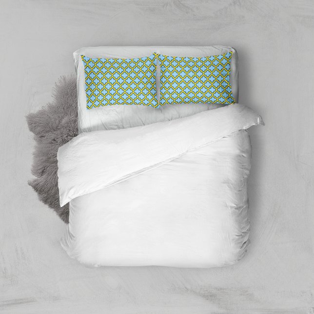 Blue and Yellow Trellis, Lattice, Quatrefoil Pillowcase (Creator Uploaded)