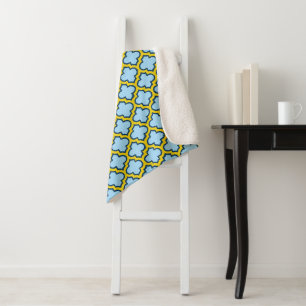 Blue and Yellow Trellis, Lattice, Quatrefoil Sherpa Blanket