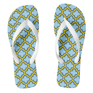 Blue and Yellow Trellis, Lattice, Quatrefoil Thongs