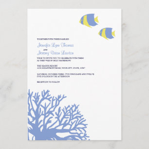 Blue and Yellow Tropical Coral Wedding Invitation