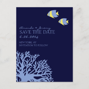 Blue and Yellow Tropical Fish  Save the Date Announcement Postcard