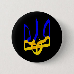 Blue And Yellow Ukraine Coat Of Arms Gerfalcon Tri 6 Cm Round Badge