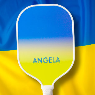 Blue and Yellow Ukraine Inspired Peace No War Name Pickleball Paddle