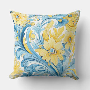 Blue and yellow. Ukrainian folk art motifs. Cushion