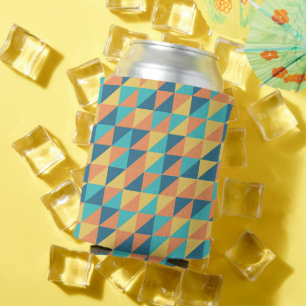 Blue and yellow Vintage Geometric abstract pattern Can Cooler