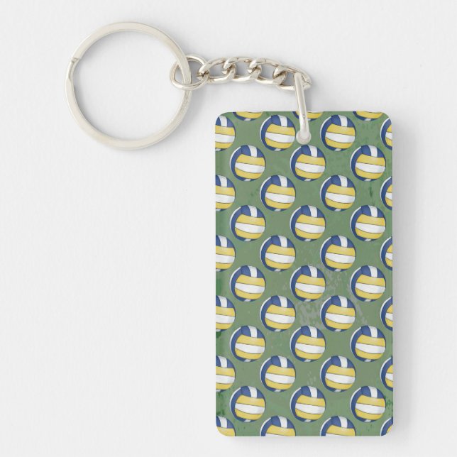 Blue and Yellow Volleyball Patterns Key Ring (Front)