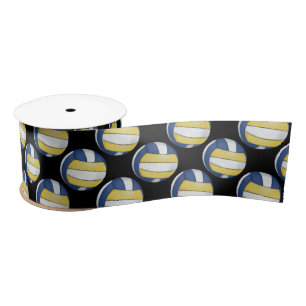 Blue and Yellow Volleyball Patterns Satin Ribbon