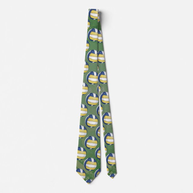 Blue and Yellow Volleyball Patterns Tie (Front)