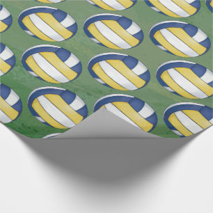 Blue and Yellow Volleyball Patterns Wrapping Paper