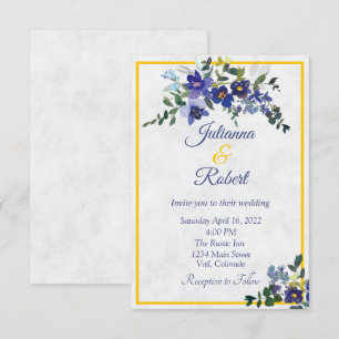 Blue and yellow watercolor floral wedding invitati invitation