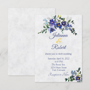 Blue and yellow watercolor floral wedding invitation