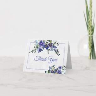 Blue and yellow watercolor floral wedding  thank y you card