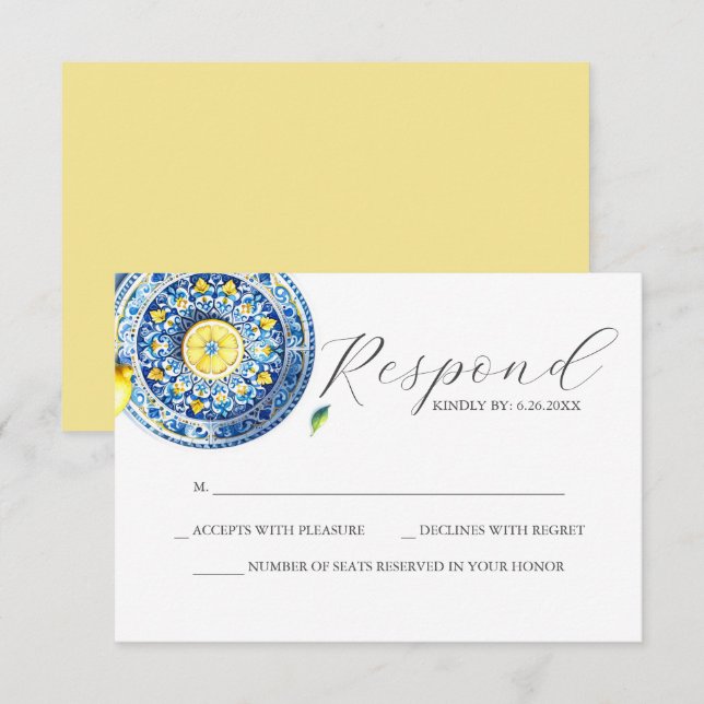 Blue and Yellow Wedding RSVP Card (Front/Back)
