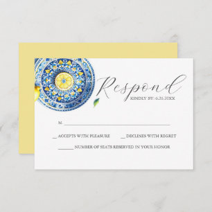 Blue and Yellow Wedding RSVP Card