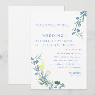 Blue and Yellow Wildflower Parents Wedding Invitation