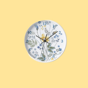 Blue and Yellow Wildflowers  Clock