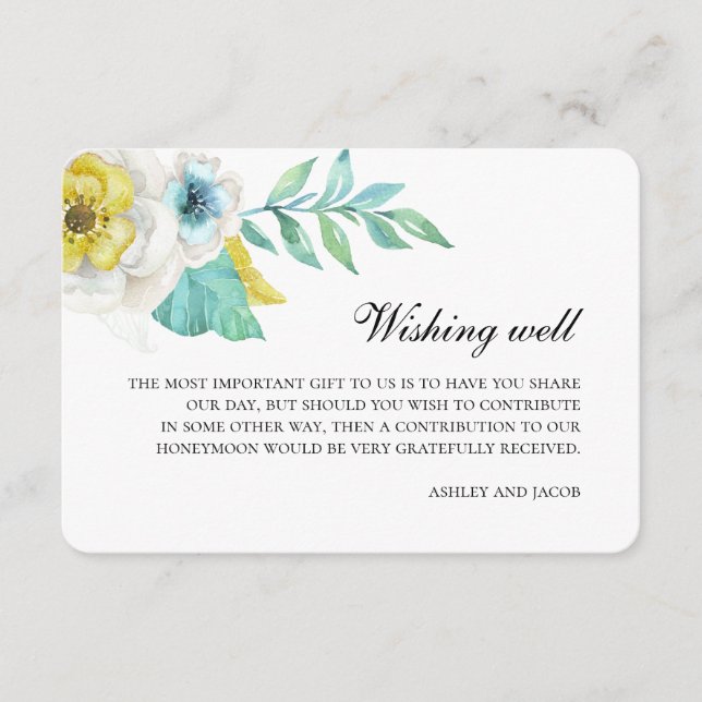 Blue and yellow wishing well. Floral wedding Enclosure Card (Front)