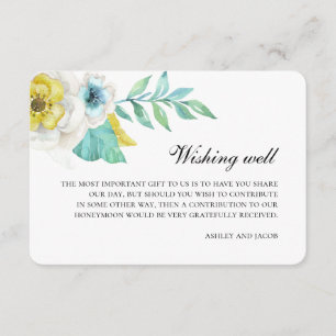 Blue and yellow wishing well. Floral wedding Enclosure Card