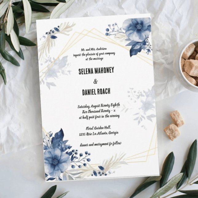"Blue Anemone Blossoms: Floral Wedding  Invitation (Creator Uploaded)