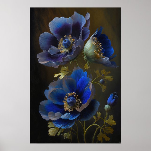 Blue Anemone Flowers Art Print Poster (Front)