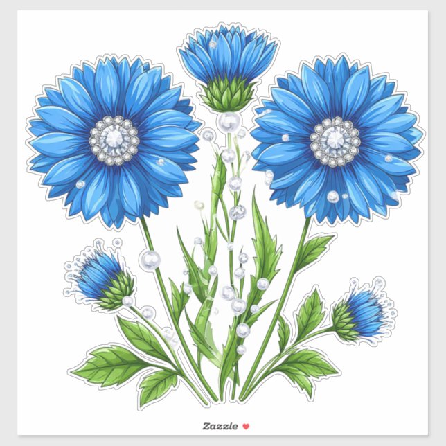 Blue Anemone Flowers with Green Stems (Sheet)