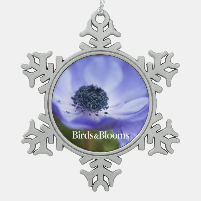 Blue Anemone Snowflake Pewter Christmas Ornament (Front)