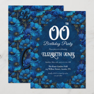 Blue Anemones Fifty Birthday Gift For Sister Invitation