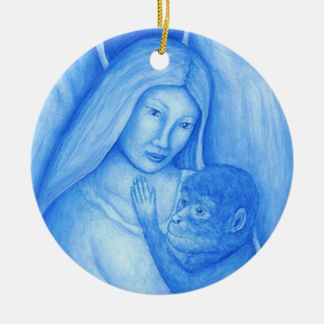 Blue Angel and Monkey Christmas Ornament (Front)
