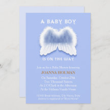 Blue Angel Wings Baby Shower Card