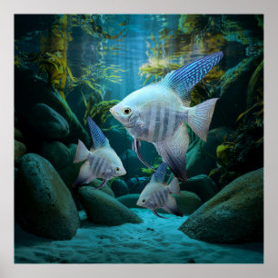 Blue Angelfish Underwater Aquarium Fish Tank Lover Poster
