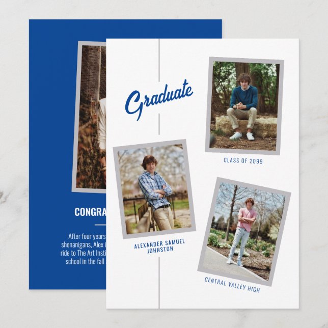 Blue Angled Four-Photo Graduation Announcement (Front/Back)