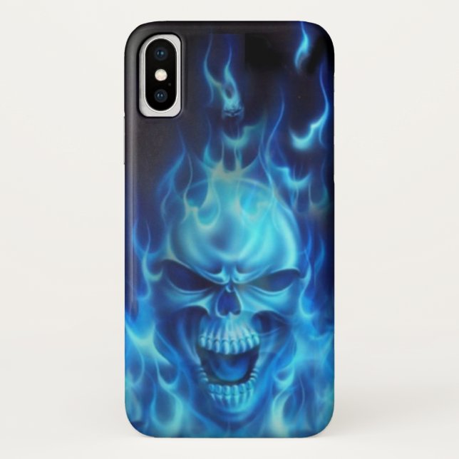 Blue Angry Skull Head with Flames Case-Mate iPhone Case (Back)
