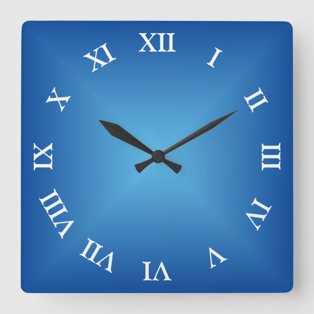 Blue Angular Ombre Arabic or Roman Numeral Square Wall Clock (Front)