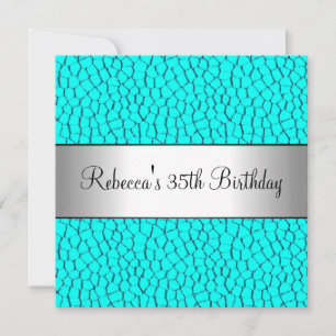 Blue Animal Print 35th Elegant Birthday Party Invitation
