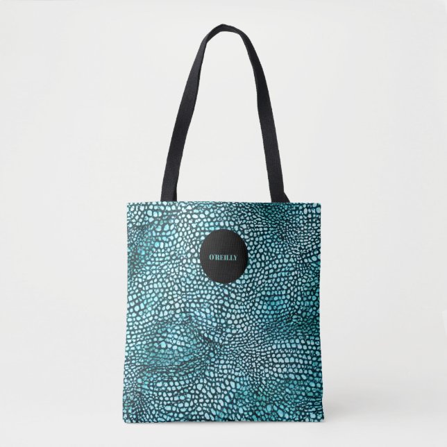 Blue Animal Print | Modern Monogram Tote Bag (Front)