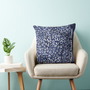 Blue Animal Skin Pattern Glam Glitter Personalised Cushion