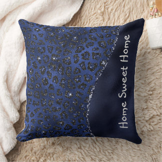 Blue Animal Skin Pattern Glam Glitter Personalised Cushion