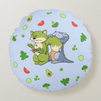 Blue Animals and Vegetables Kids Round Pillow