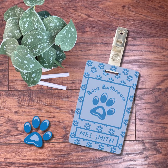 Blue animals paw prints boys bathroom pass badge ID badge (Creator Uploaded)