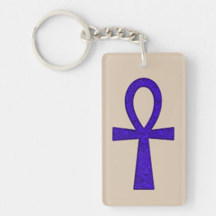 Blue Ankh Acrylic Rectangle Keychain