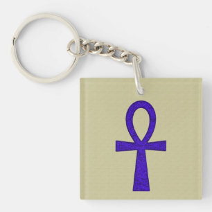 Blue Ankh Acrylic Square Keychain
