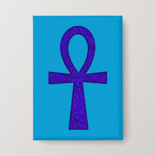 Blue Ankh Rectangle Button