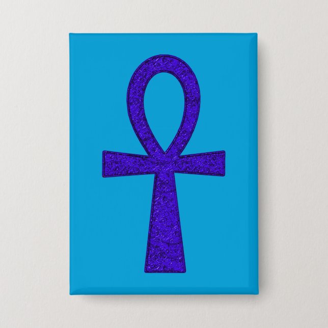 Blue Ankh Rectangle Button (Front)