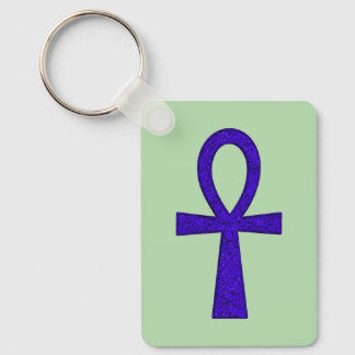 Blue Ankh Rectangular Metal Keychain