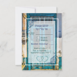 Blue Antique Door Wedding RSVP card