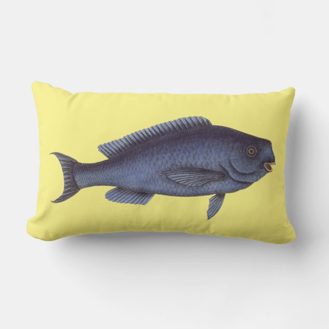 Blue antique fish vintage pillow (Front)