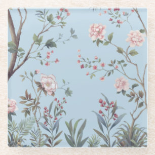 Blue antique floral pattern glass coaster